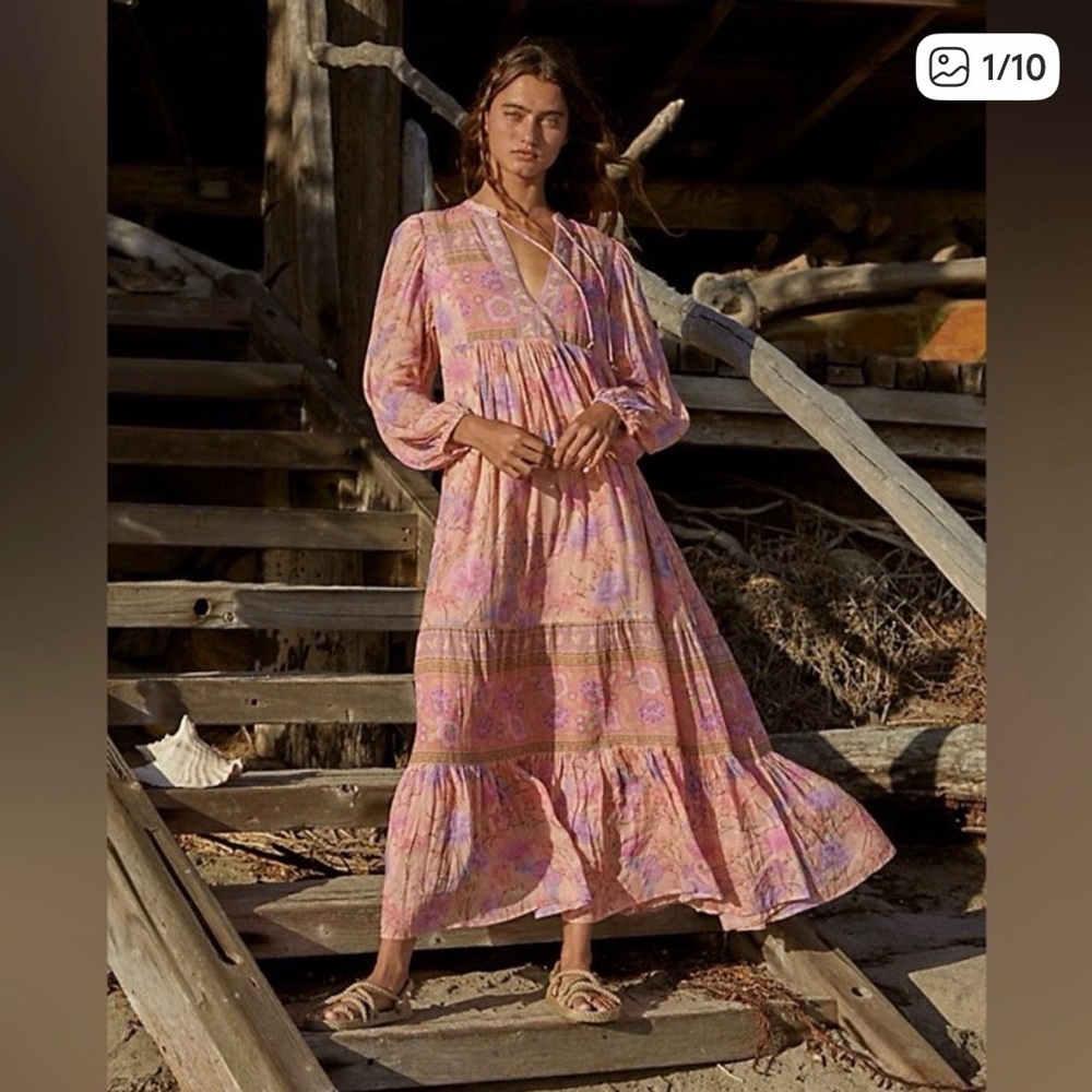 Spell & The Gypsy Collective pink Butterfly Boho long sleeve maxi dress size M